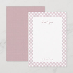 Pink gingham cute personalised baby girl shower thank you card