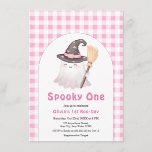 Pink Gingham Cute Spooky OneHalloween 1st Birthday Invitation
