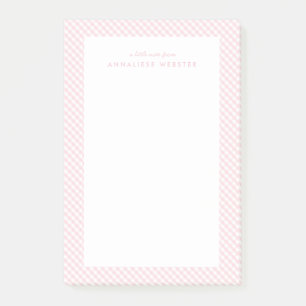 Pink gingham cute sweet personalised post-it notes