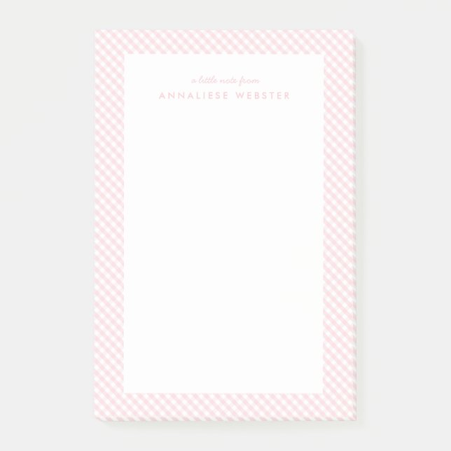 Pink gingham cute sweet personalised post-it notes (Front)