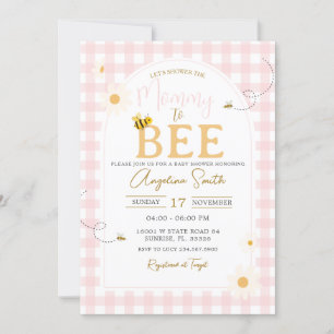 Pink Gingham Daisies Bee Baby Shower Mummy To Bee Invitation