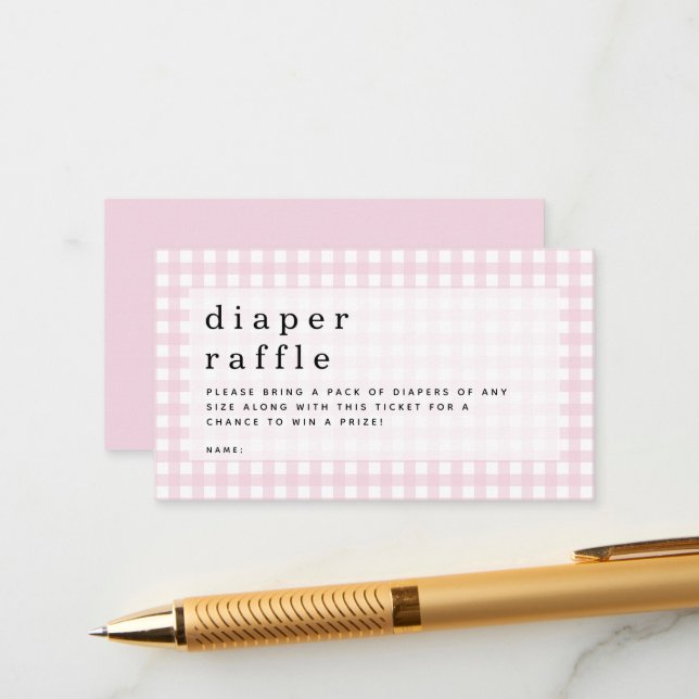Pink Gingham Diaper Raffle Picnic Baby Shower Enclosure Card (Front/Back In Situ)