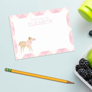 Pink Gingham Dog with Bow Kids Custom Lunch Box Post-it Notes