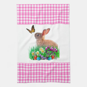 Pink Gingham Easter Rabbit Kitchen Towels