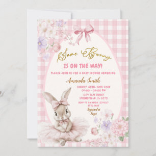 Pink Gingham Easter Some Bunny Floral Baby Shower Invitation
