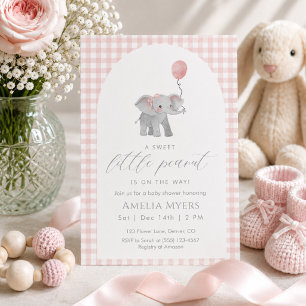 Pink Gingham Elephant Baby Shower Girl  Invitation