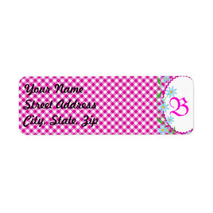 Pink Gingham & F Background Return Address Sticker