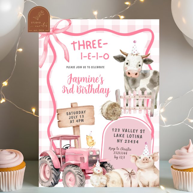 Pink Gingham Farm Birthday  Invitation (Creator Uploaded)
