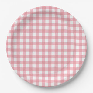 Pink gingham farm birthday paper plate