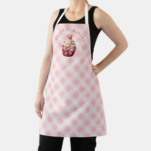 Pink Gingham Faux Crochet Cupcake Bakery Apron