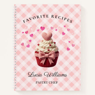 Pink Gingham Faux Crochet Cupcake Bakery Notebook