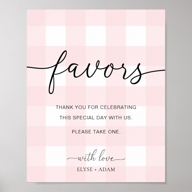 Pink Gingham Favours Sign (Front)