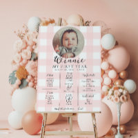 Pink Gingham First Birthday Milestone Timeline