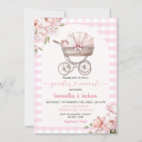 Pink Gingham Floral Baby Carriage Gender Reveal