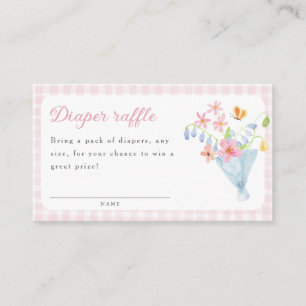 Pink Gingham Floral Bouquet Diaper raffle Enclosure Card
