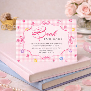 Pink Gingham Floral Bow Book for Baby Insert Card