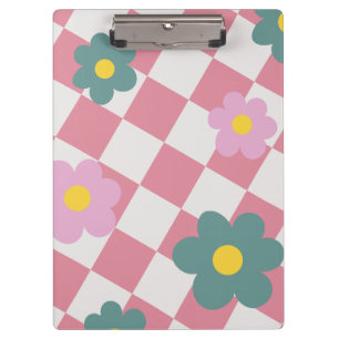 Pink Gingham Floral Pattern – Retro Cute Flower Clipboard