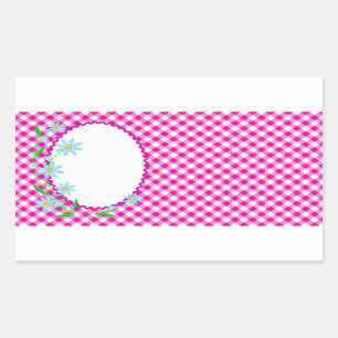 Pink Gingham & Flower Background Rectangle Sticker