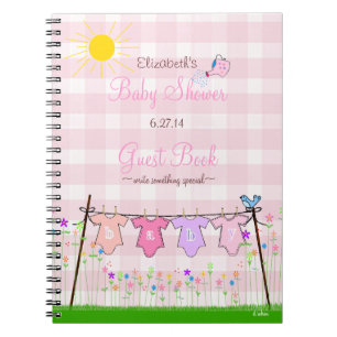 Pink Gingham-Flowers Baby Shower Guest Book- Notebook