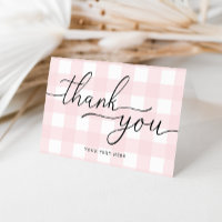 Pink Gingham Folded Thank You Card