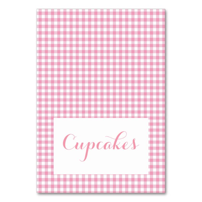 Pink gingham  Food Tent Cards (Front)