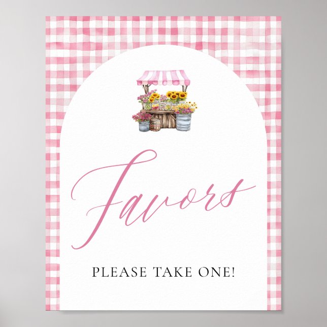 Pink Gingham Fresh Off The Market Favours Sign (Front)