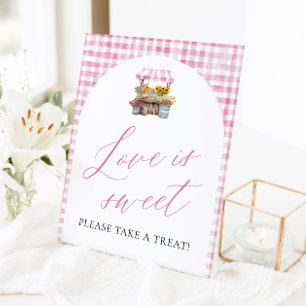 Pink Gingham Fresh Off The Market Love is Sweet Pedestal Sign