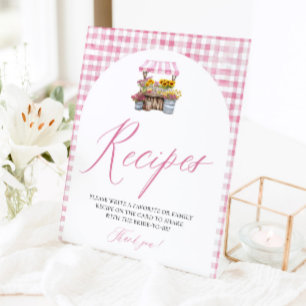 Pink Gingham Fresh Off The Market Recipes Shower Pedestal Sign