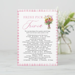 Pink Gingham Fresh Pick Trivia Bridal Shower Game Invitation