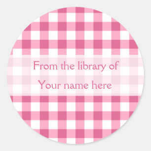Pink Gingham From The Library of Bookplates Classic Round Sticker