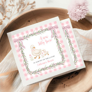 Pink Gingham Garland Silly Goose Baby Shower Napkin