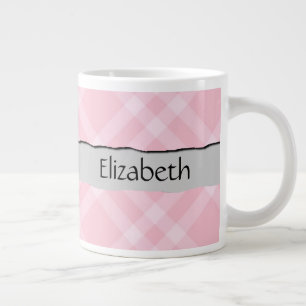 Pink Gingham, Gingham Pattern, Your Name Large Coffee Mug