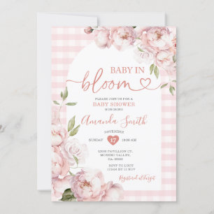 Pink Gingham Girl Baby Shower Baby in Bloom Invitation