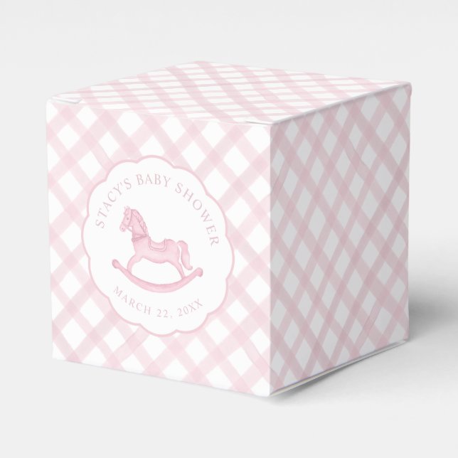 Pink Gingham Girl Baby Shower Favour Box (Front Side)