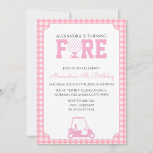 Pink Gingham Girl Golf 4th Birthday Party Invitation