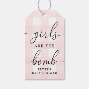Pink Gingham Girls Are The Bomb Favour Tag