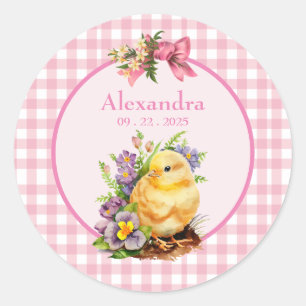 Pink Gingham Girls Birthday Classic Round Sticker