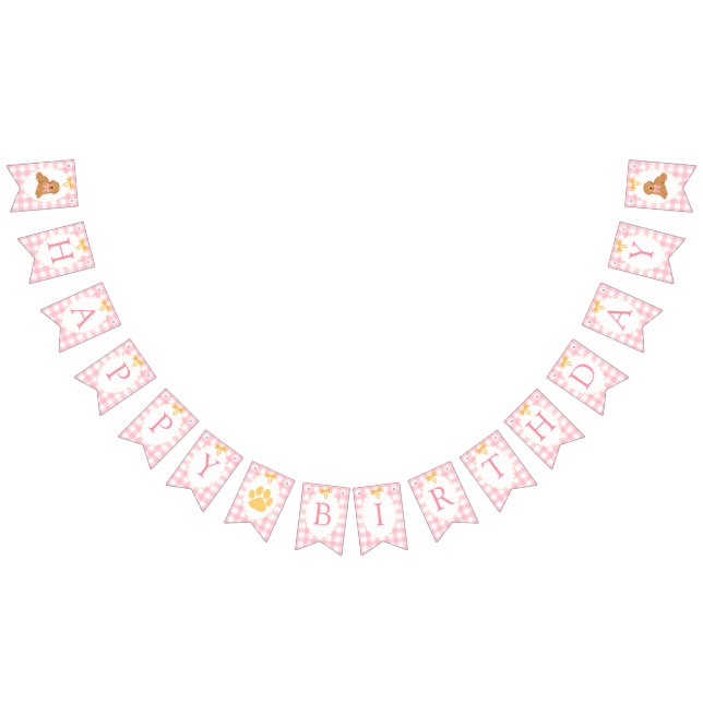 Pink Gingham Golden Doodle Birthday Bunting (All)