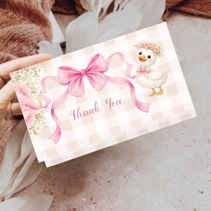 Pink Gingham Goose Baby Shower Folded Thank You