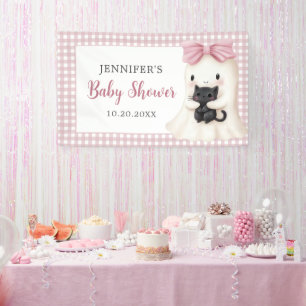 Pink Gingham Halloween Ghost Girl Baby Shower Banner