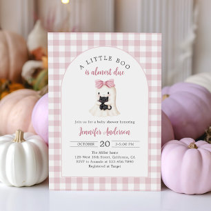 Pink Gingham Halloween Ghost Girl Baby Shower Invitation