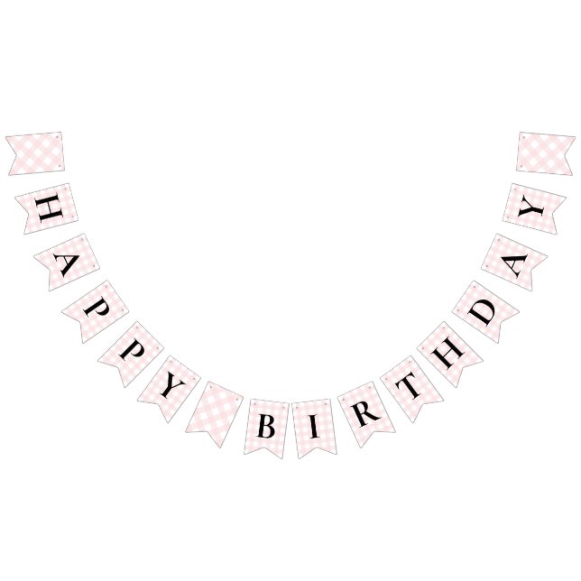 Pink Gingham Happy Birthday Bunting Banner (All)