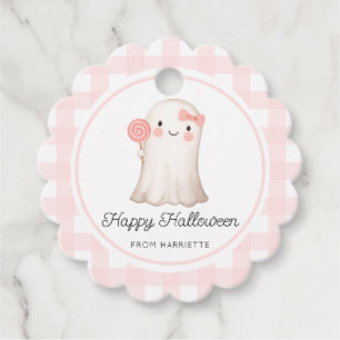 Pink Gingham Happy Halloween Cute Ghost Favour Tags