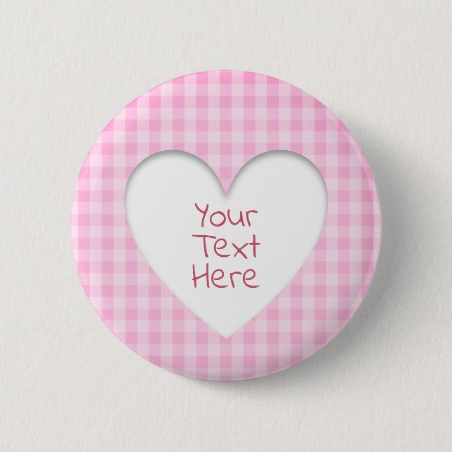 Pink Gingham Heart 6 Cm Round Badge (Front)