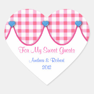 Pink Gingham Heart Candy Buffet Favour Sticker