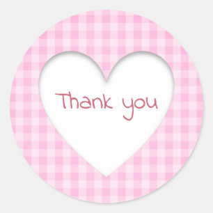 Pink Gingham Heart Classic Round Sticker