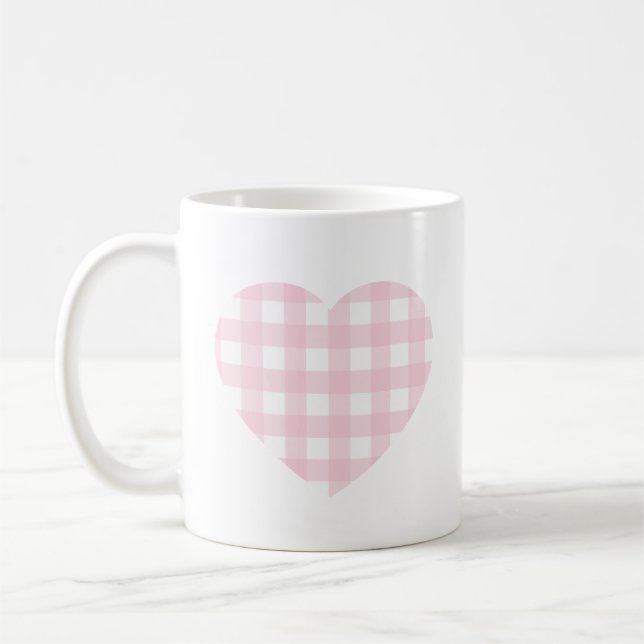 Pink Gingham Heart Coffee Mug (Left)