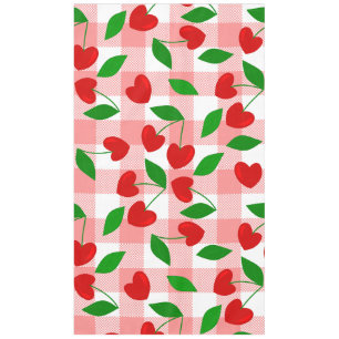 pink gingham Heart Shape Cherry rockabilly Tablecloth