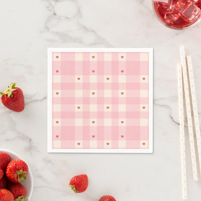 Pink Gingham Hearts Valentine  Napkin (Insitu)