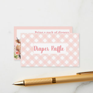 Pink Gingham Highland Cow girl diaper raffle Enclosure Card